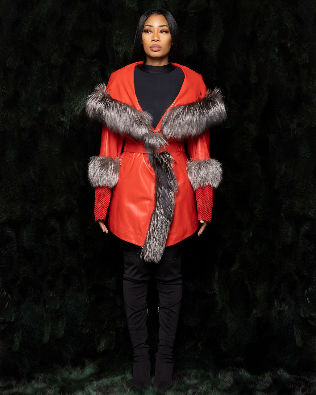 Red Leather Coat w. Fox Trim